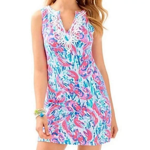 Lilly Pulitzer Dresses & Skirts - Lilly Pulitzer Pink Blue Lobster Print Shift Dress Size Medium
